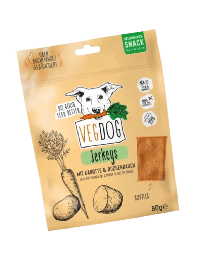 Wegańskie przysmaki – jerky dla psa z marchewką i aromatem dymu bukowego – 80 g