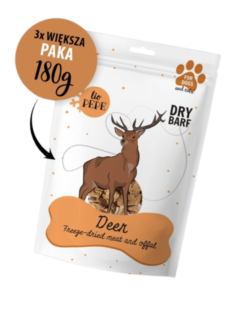 Lio Deer – Mięso jelenia liofilizowany przysmak dla psa i kota XL 180 g