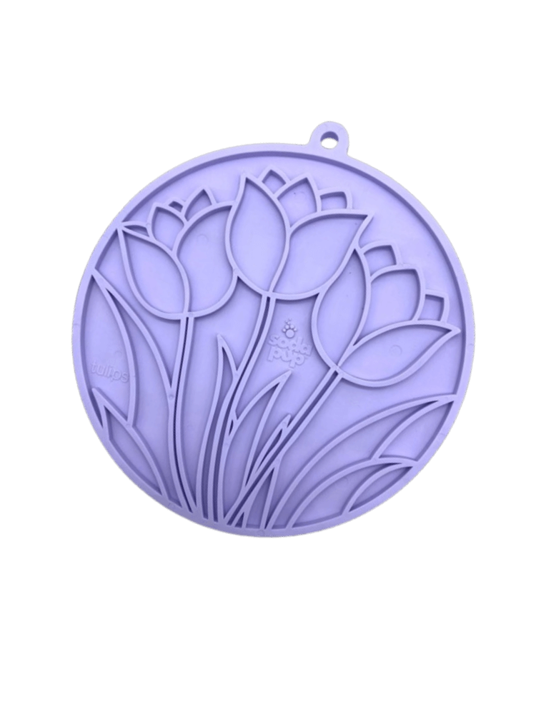 Tulip Design Emat Enrichment Lickmat – fioletowa mata do lizania z przyssawkami, tulipany