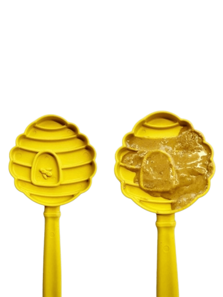 Beehive Lick Stick Hand-Held Interactive Enrichment Toy – interaktywna zabawka kij do lizania motyw baryłka miodu, żółty