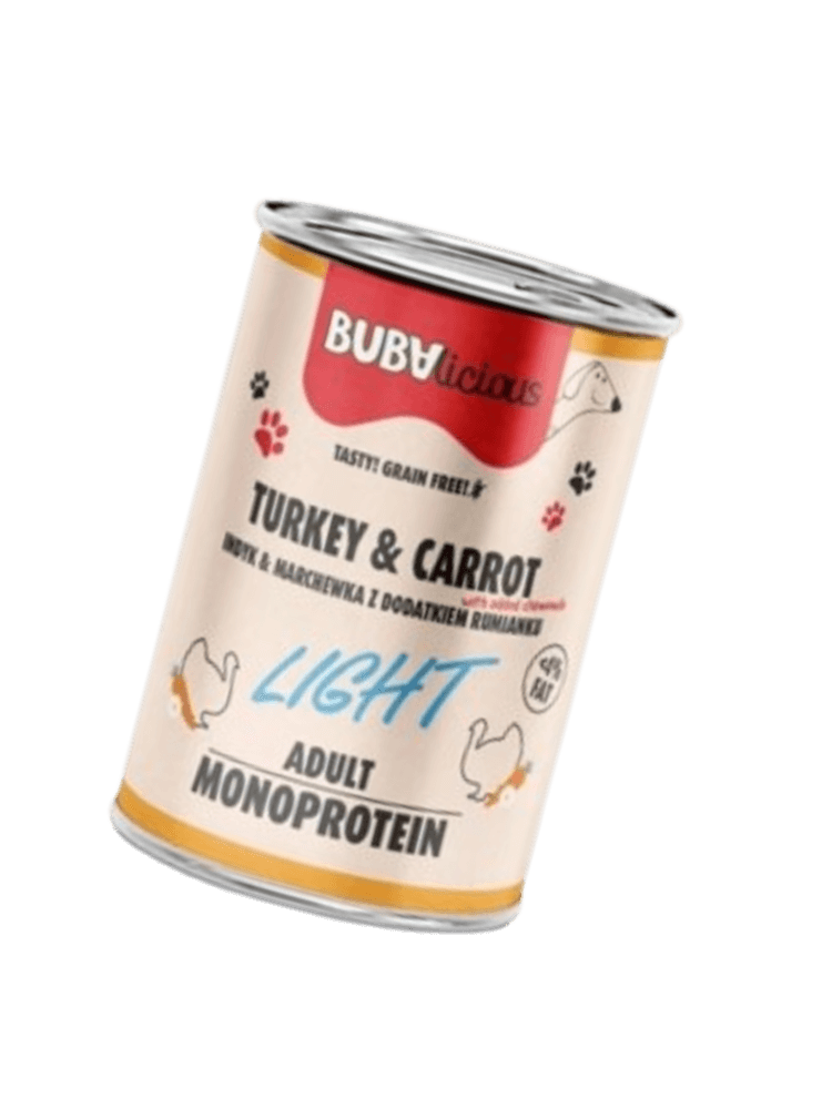 Bubalicious, Mono Light Mokra karma dla psa Indyk z marchewką z dodatkiem rumianku 400 g