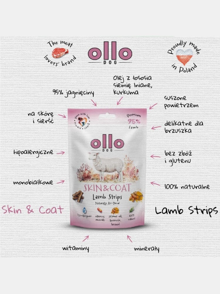 Air Dried Skin & Coat Lamb Strips Przysmaki funkcyjne dla psa – Jagnięcina