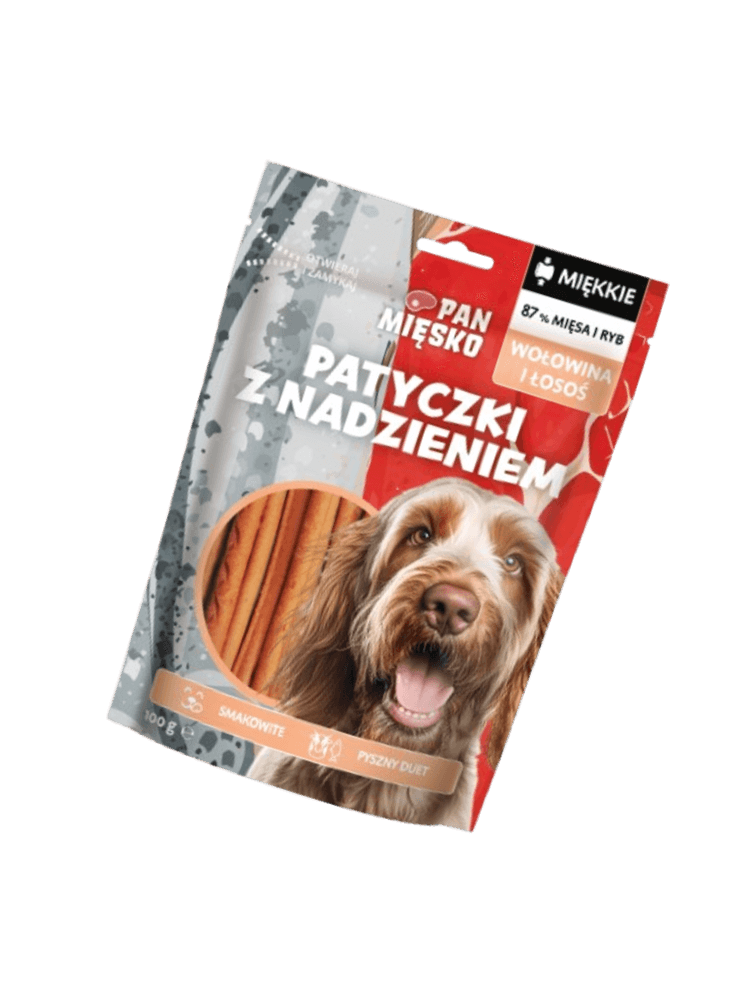 Przysmak dla psa Patyczki z nadzieniem Wołowina i łosoś 100 g