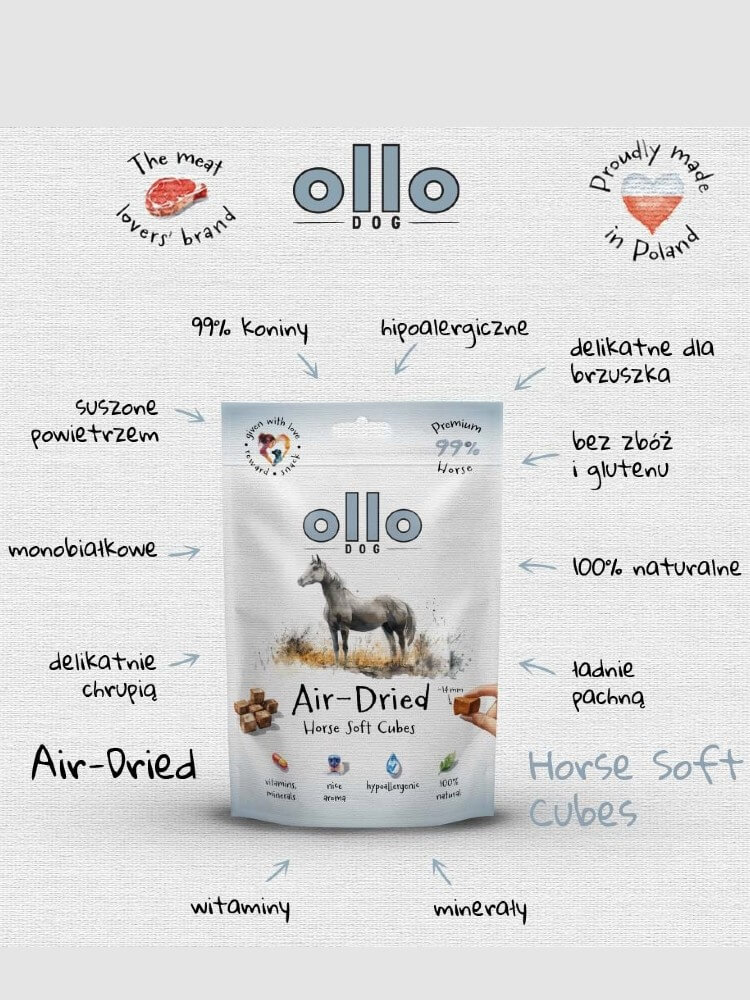 Air-Dried Horse Soft Cubes – miękkie smaczki z koniny dla psa, 80 g
