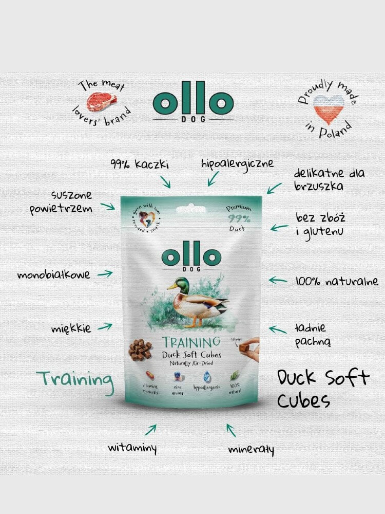 Air-Dried Training Soft Duck Cubes  –  hipoalergiczne, monobiałkowe smaczki z kaczki dla psa, 80 g