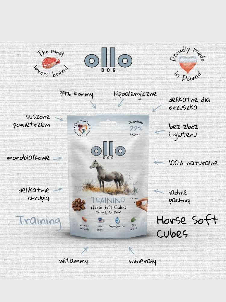 Air-Dried Training Soft Horse Cubes  –  hipoalergiczne, monobiałkowe smaczki z koniny dla psa, 80 g