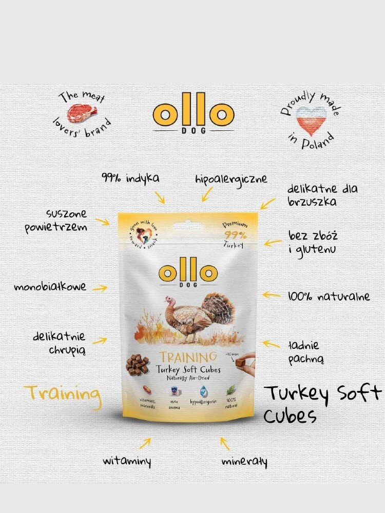 Air-Dried Training Soft Tureky Cubes  –  hipoalergiczne, monobiałkowe smaczki z indyka dla psa, 80 g