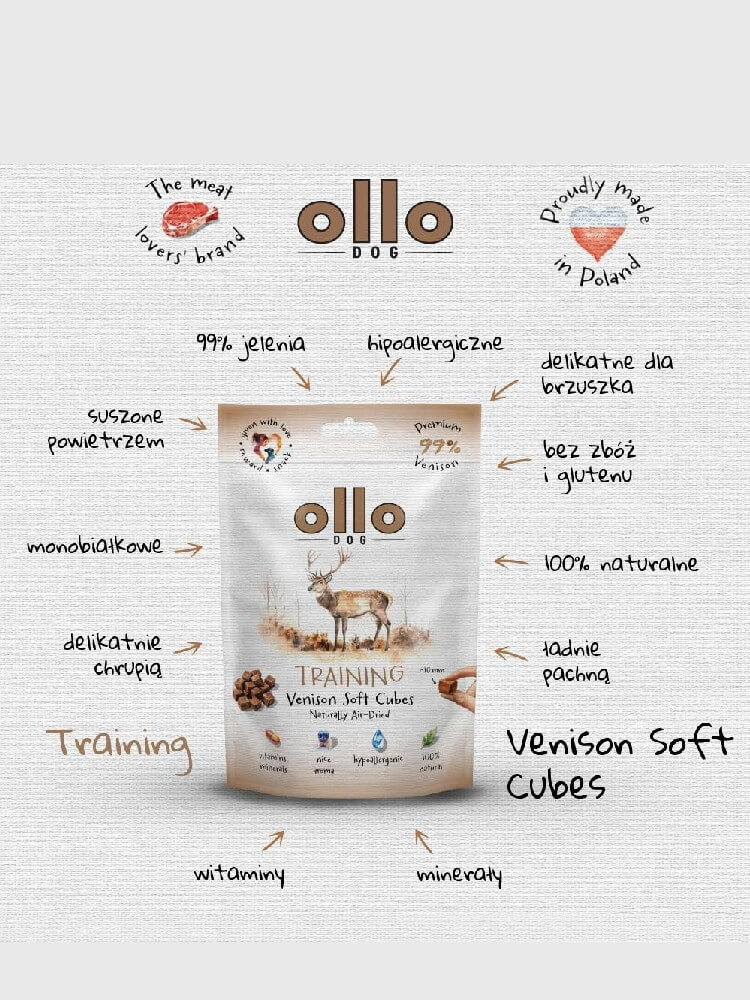 Air-Dried Training Soft Venison Cubes –  hipoalergiczne, monobiałkowe smaczki z jelenia dla psa, 80 g