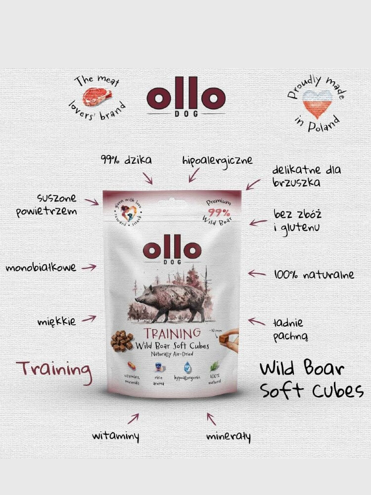 Air-Dried Training Soft Wild Boar Cubes  –  hipoalergiczne, monobiałkowe smaczki z dzika dla psa, 80 g