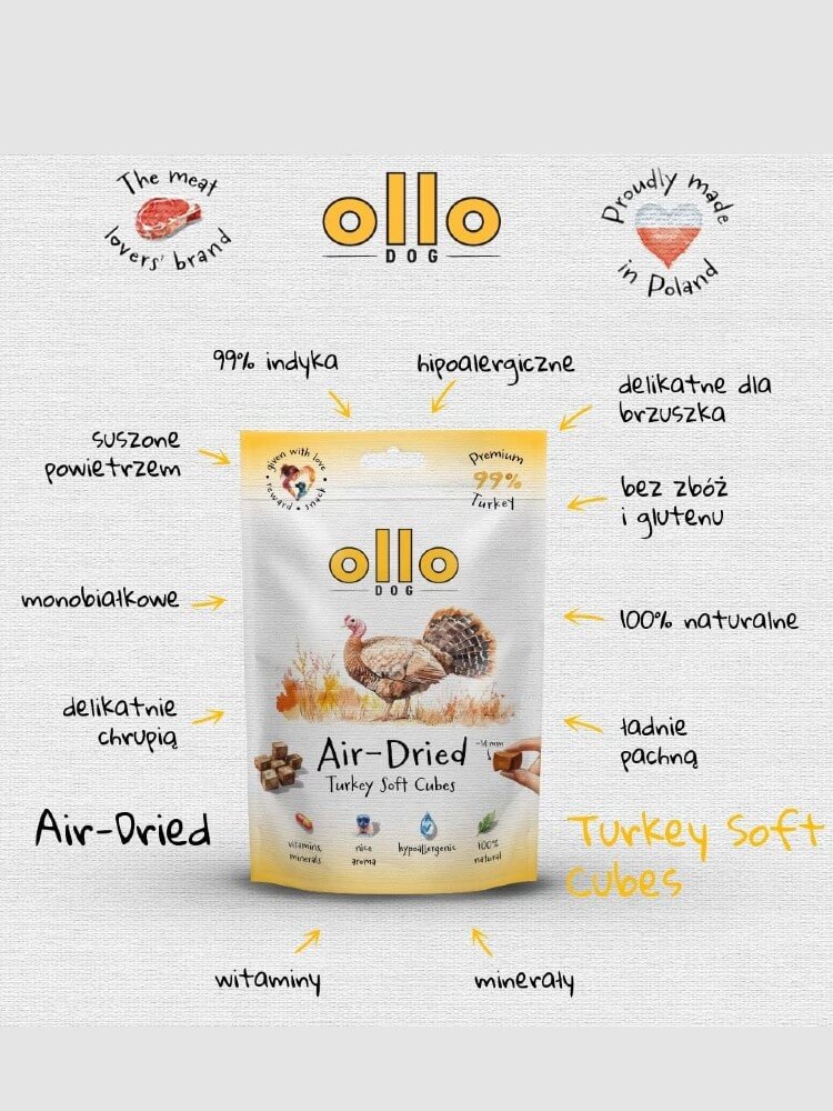 Air-Dried Turkey Soft Cubes – miękkie smaczki z indyka dla psa, 80 g