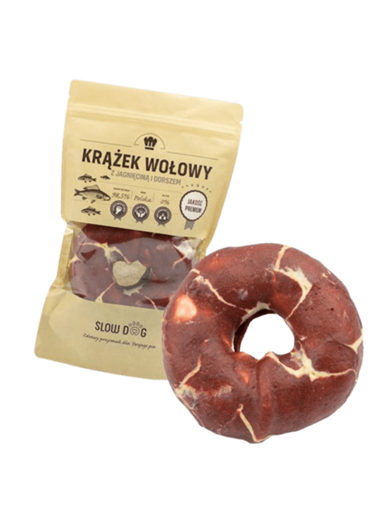 Krążek wołowy owinięty jagnięciną i dorszem, 110 g
