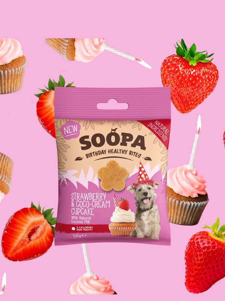 Soopa Strawberry & Coco-Cream Cupcake Healthy Bites 50 g – przekąski urodzinowe dla psa