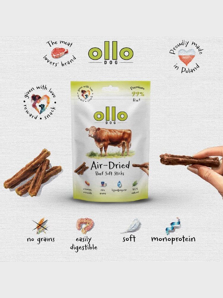 Air-Dried Soft Beef Sticks  –  hipoalergiczne, monobiałkowe paski z wołowiny dla psa, 80 g
