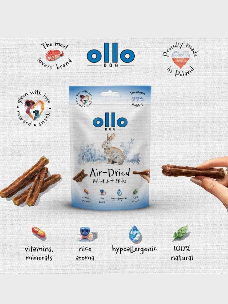 Air-Dried Soft Rabbit Sticks  –  hipoalergiczne, monobiałkowe paski z królika dla psa, 80 g