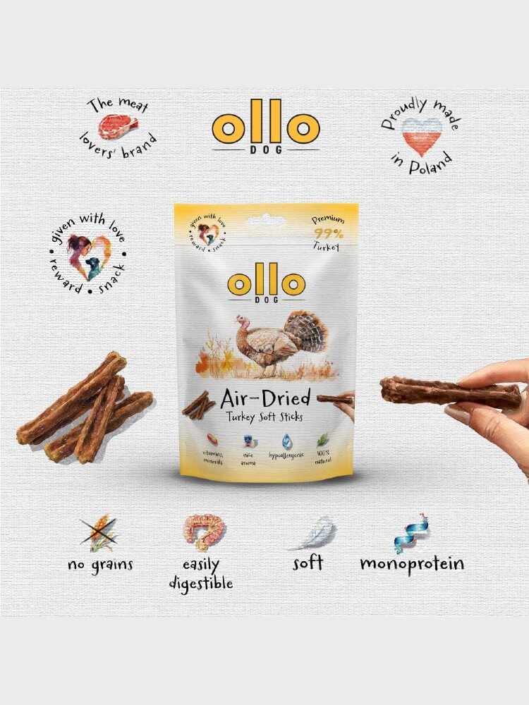 Air-Dried Soft Turkey Sticks  –  hipoalergiczne, monobiałkowe paski z indyka dla psa, 80 g