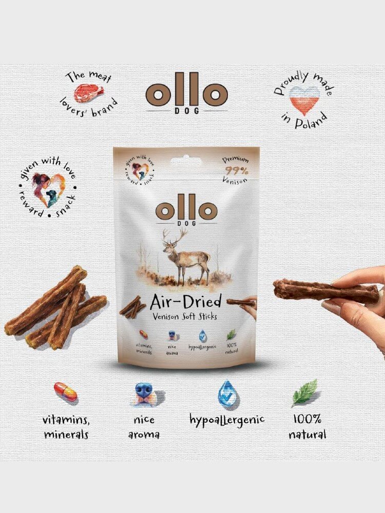 Air Dried Soft Venison Sticks –  hipoalergiczne, monobiałkowe paski z jelenia dla psa, 80 g
