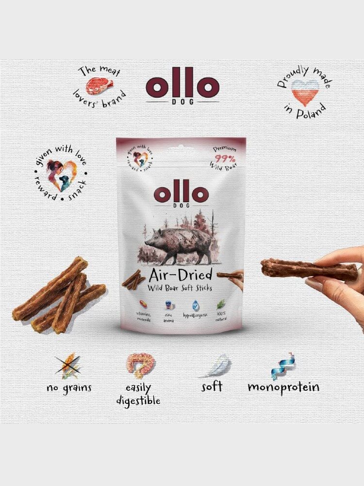 Air-Dried Soft Wild Boar Sticks  –  hipoalergiczne, monobiałkowe paski z dzika dla psa, 80 g