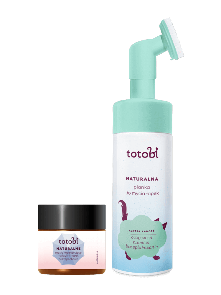 Zestaw: Naturalna pianka do mycia łapek dla psa i kota, 200 ml +  Naturalne masełko regenerujące na łapki i nosek dla psa, bez zapachu 50 ml