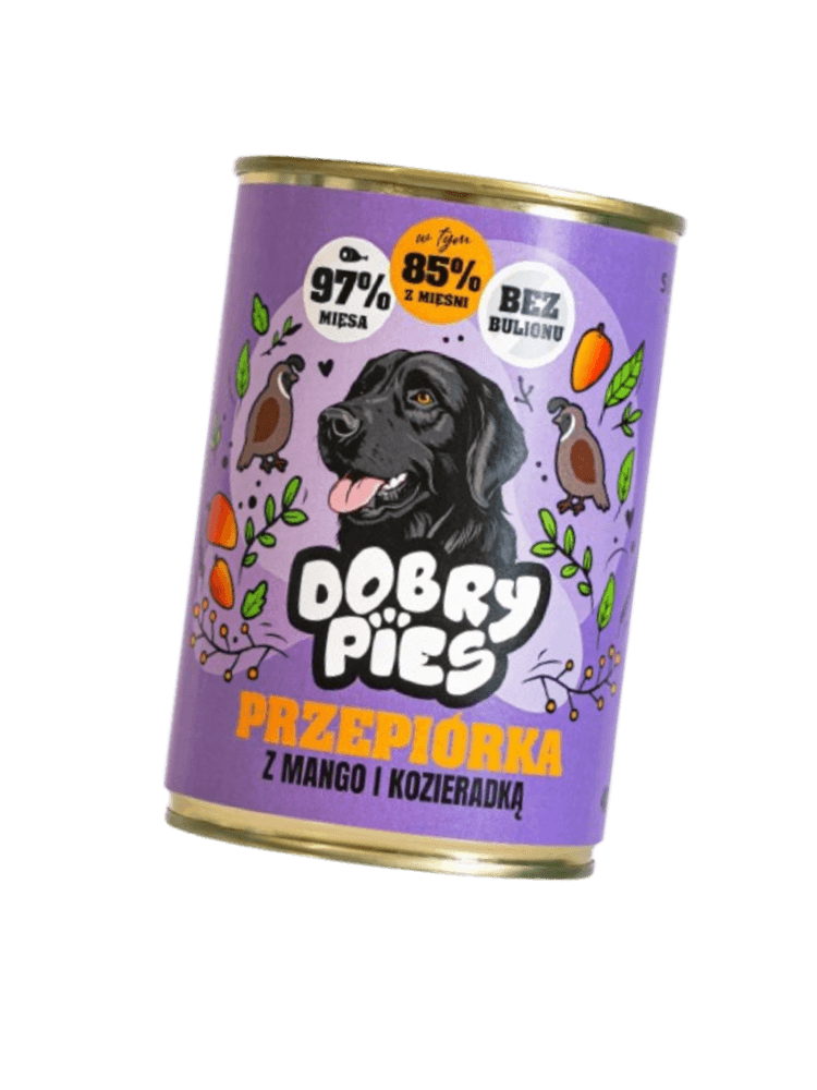 Mokra karma dla psa Przepiórka z indykiem, mango i kozieradką 400 g