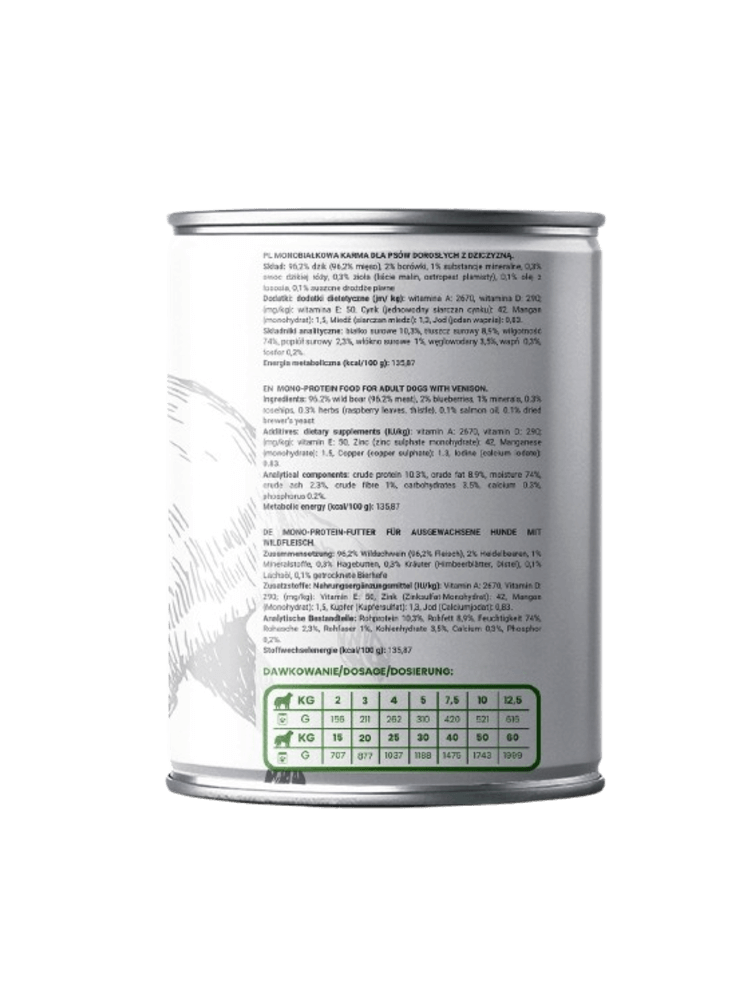 Mokra karma Mono Protein Dzik – hipoalergiczna, bezzbożowa, 96,2% mięsa, 400 g